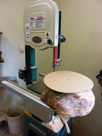 Cardboard template for cutting the edges of the burl on the bandsaw